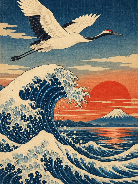 鶴と波