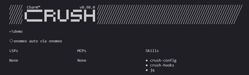 Crush 的启动画面:文件夹名称下方一行为 onomeo auto via onomeo