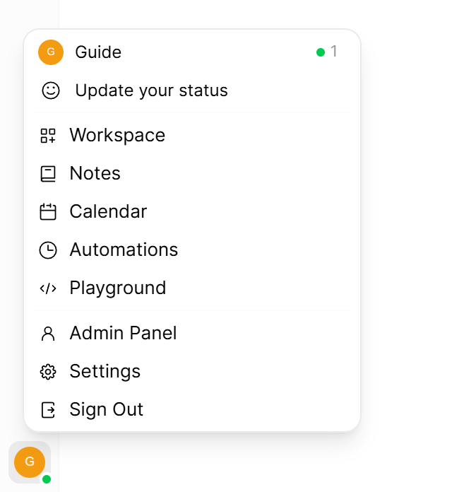 Open WebUIの左下のアバターの下に開いたメニュー。「Settings」が含まれている